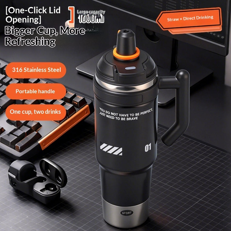 Large-capacity Straw Water Bottle Insulated Mug Portable Temperature-controlled Cup