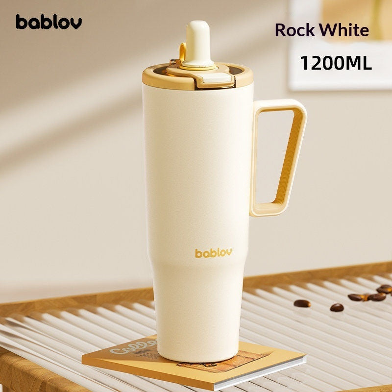 Large-capacity Insulated Stainless Steel Portable Straw Water Bottle