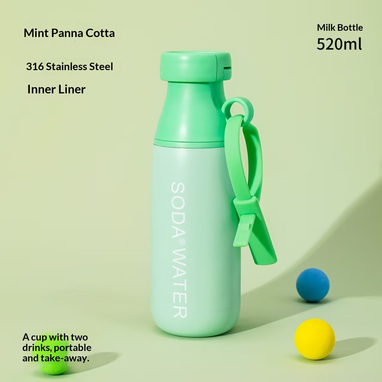 Milk Bottle With A 316 Stainless Steel Straw Cup