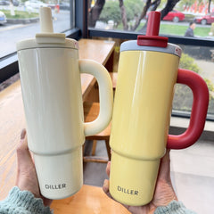 Large-capacity Ceramic And 316 Stainless Steel Insulated Mug With Handle And Straw