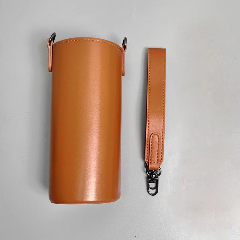 Strap-attaching Cross-body Leather PU Titanium Cup Water Bottle Cover