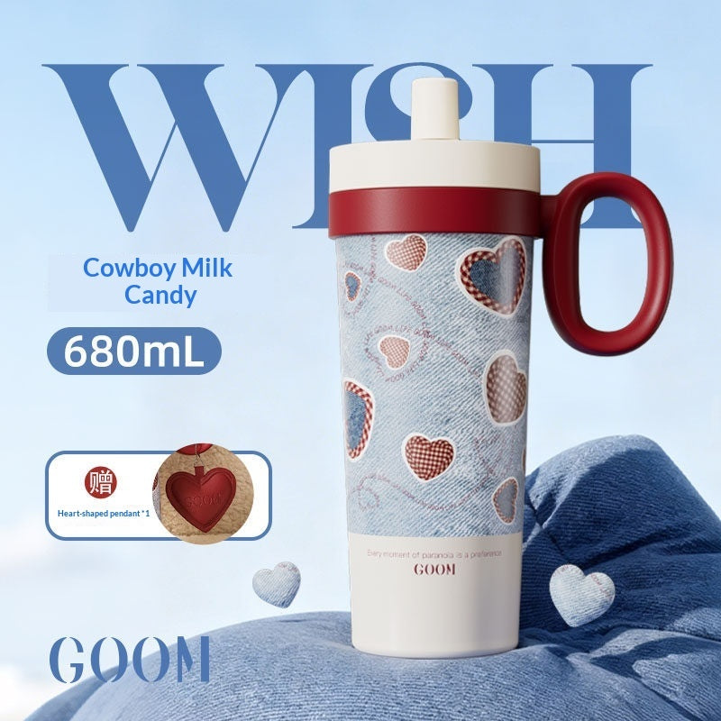 New Womens Thermal Straw Water Bottle