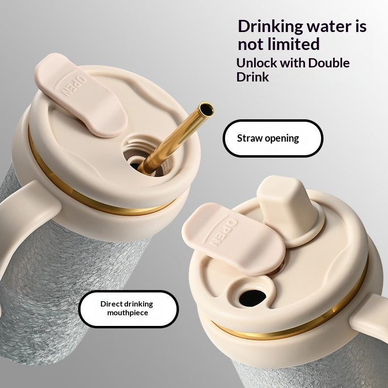 Insulated Cup With A Handle Portable Straw Water Bottle