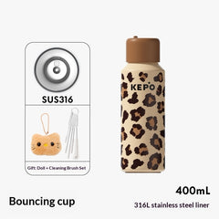 Leopard-print Insulated Mug Large-capacity Straw Water Bottle