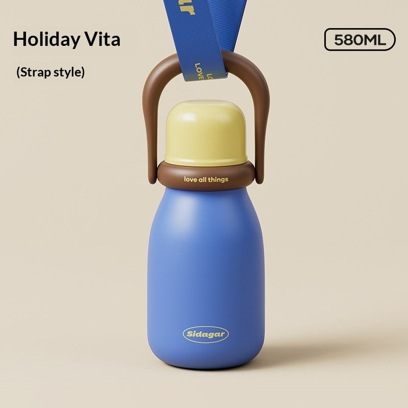Portable Handle Insulated Water Bottle With Straw