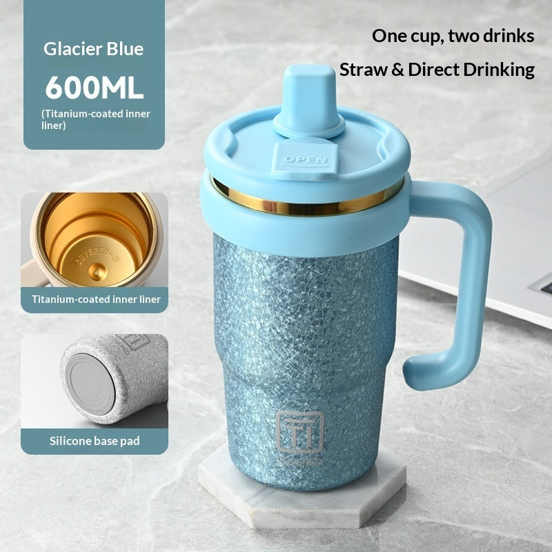 Insulated Cup With A Handle Portable Straw Water Bottle