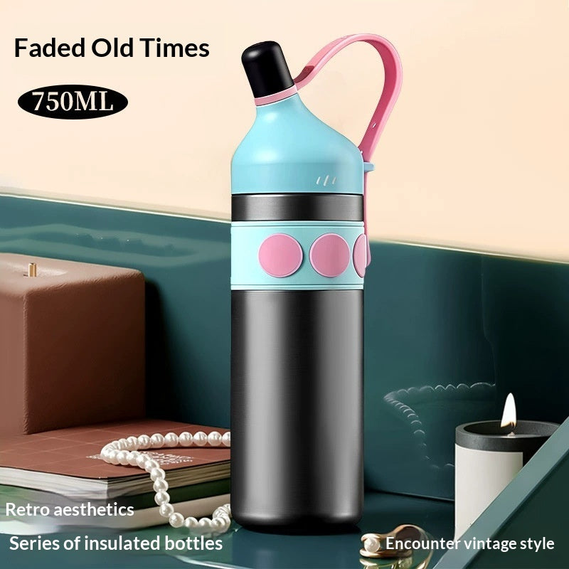 Womens Retro-style Large-capacity Sports Portable Car Water Bottle