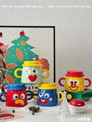 Creative Mug With Lid Ceramic Double-handled Cup
