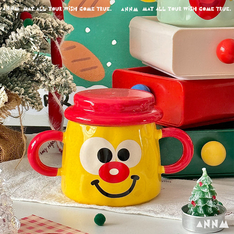 Creative Mug With Lid Ceramic Double-handled Cup